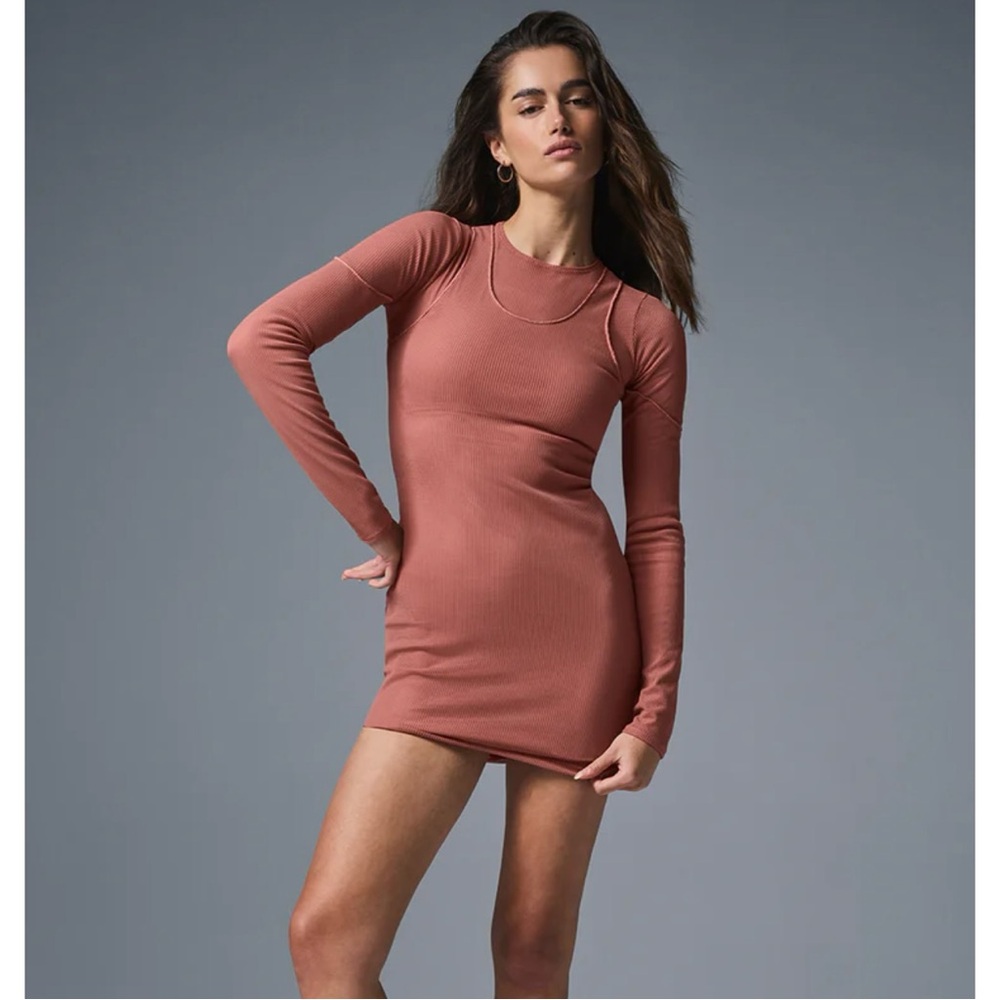 ALO Yoga Synergy long sleeve mini dress in soft Terracotta size S
